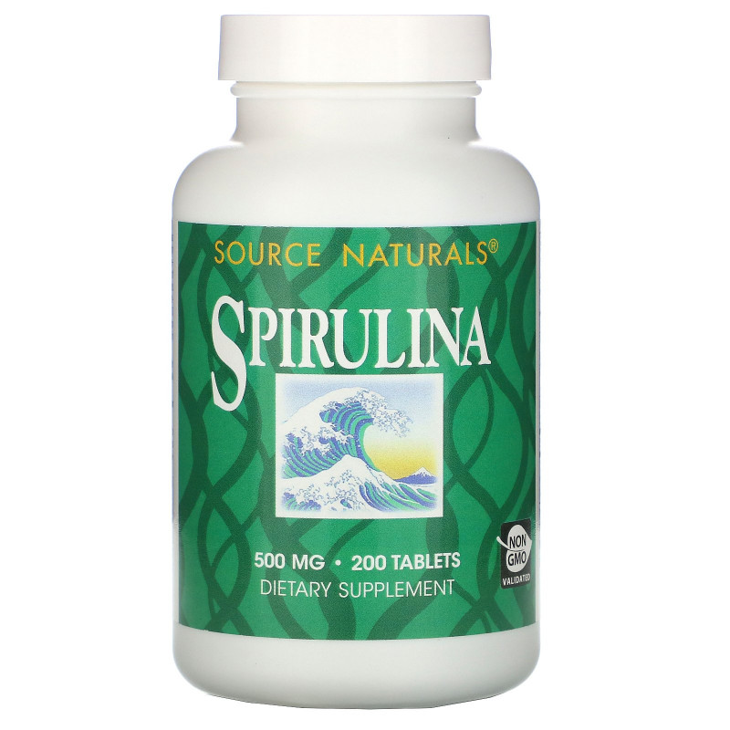 Source Naturals, Спирулина, 500 мг, 200 таблеток