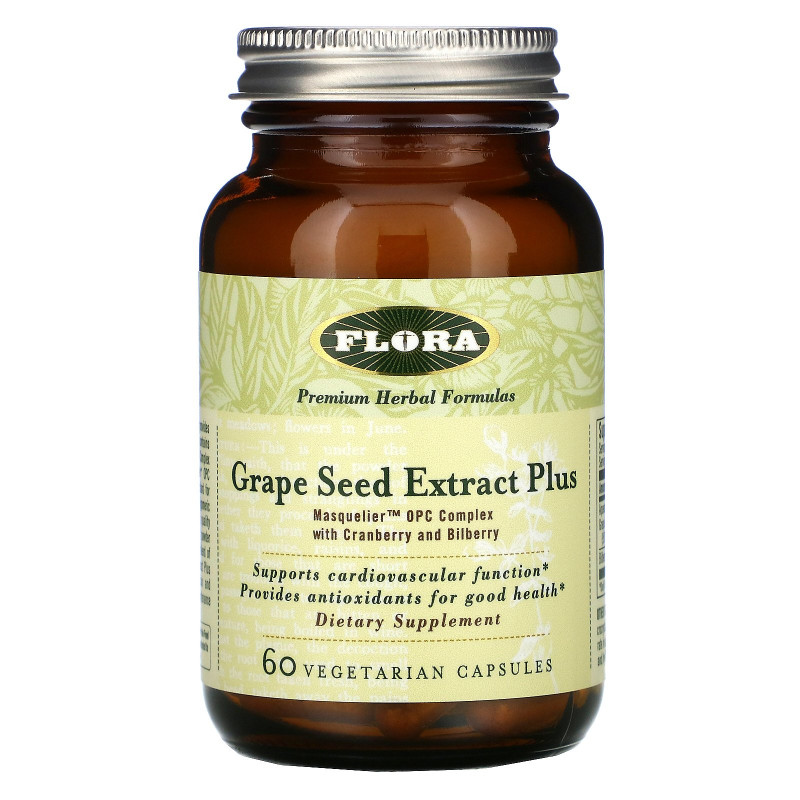 Flora, Экстракт семян винограда+, 60 капсул на растительной основе