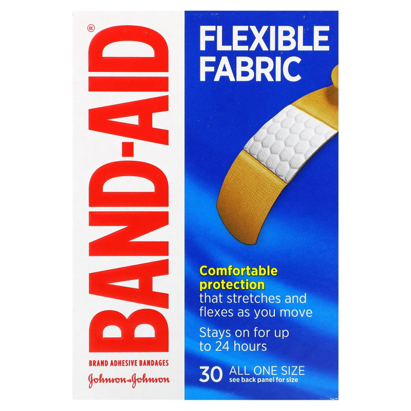 Band Aid, Brand Adhesive Bandages, Flexible Fabric, 30 Bandages