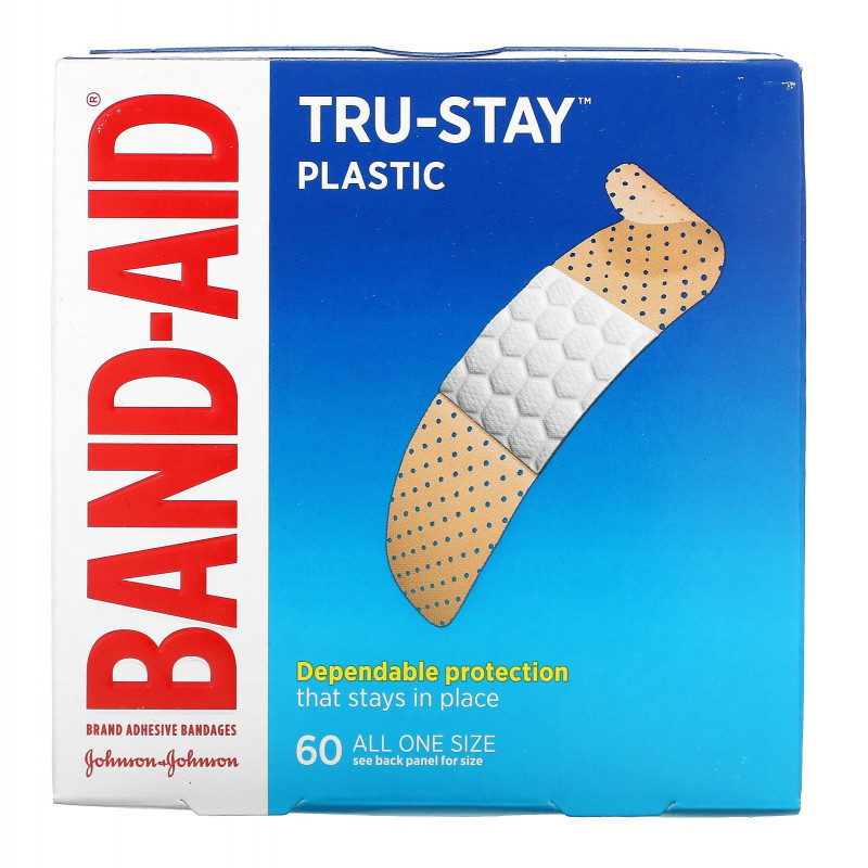 Band Aid, Brand Adhesive Bandages, Plastic Strips, 60 Bandages