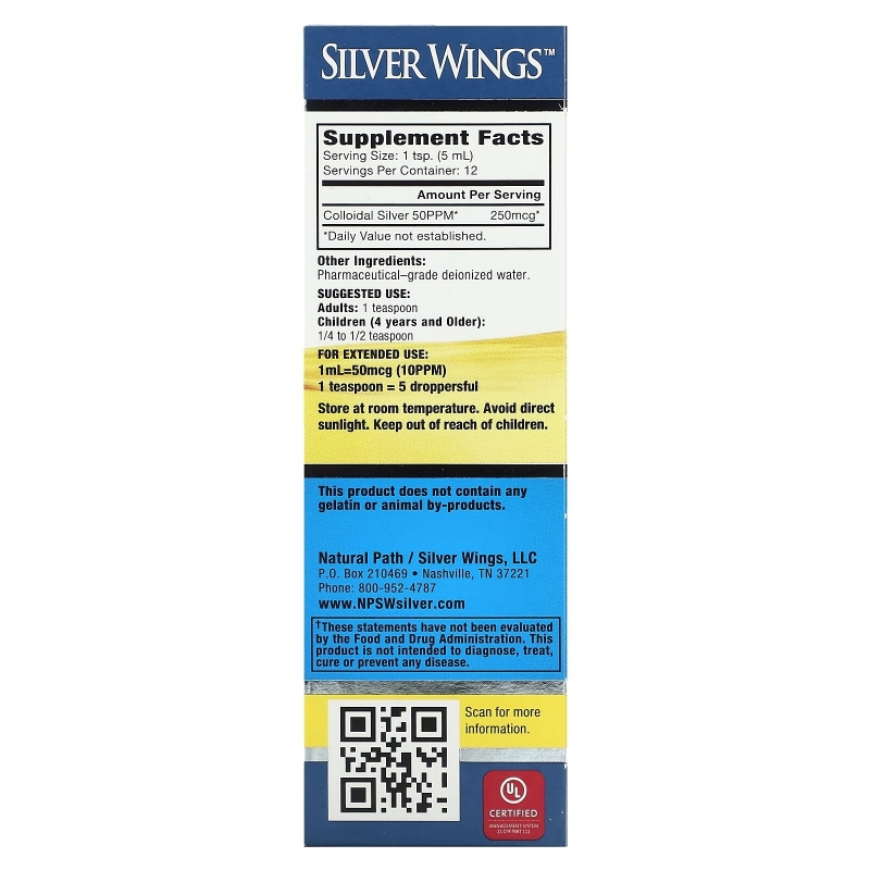 Natural Path Silver Wings, Colloidal Silver, 50 PPM, 2 fl oz (60 ml)