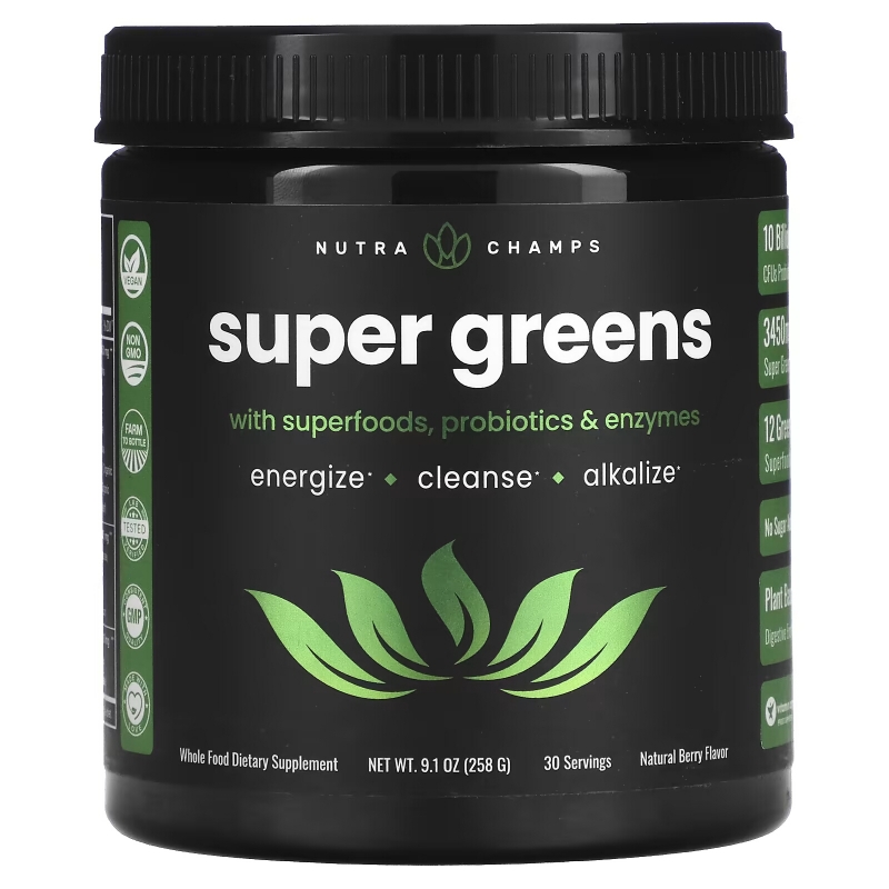 NutraChamps, Super Greens, Natural Berry, 9.1 oz (258 g)