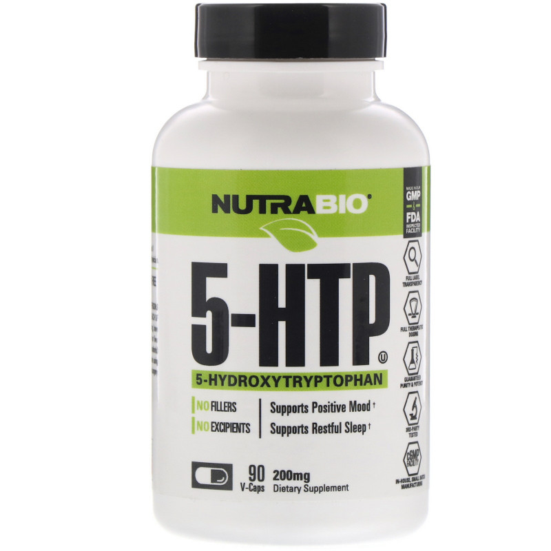 NutraBio Labs, 5-гидрокситриптофан, 200 мг, 90 растительных капсул