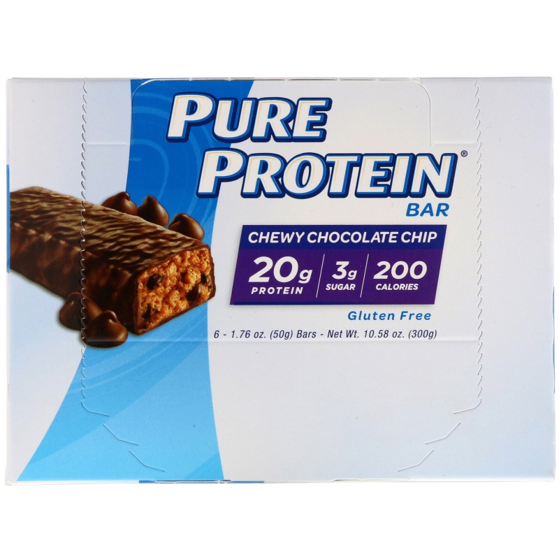 Pure Protein, Жевательный батончик с шоколадной крошкой, 6 батончиков, 1,76 унции (50 г) каждый