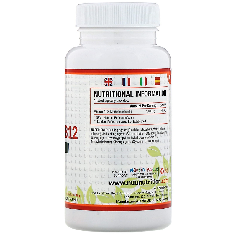 Nu U Nutrition, Vitamin B12, 1,000 µg, 180 Vegetarian Tablets