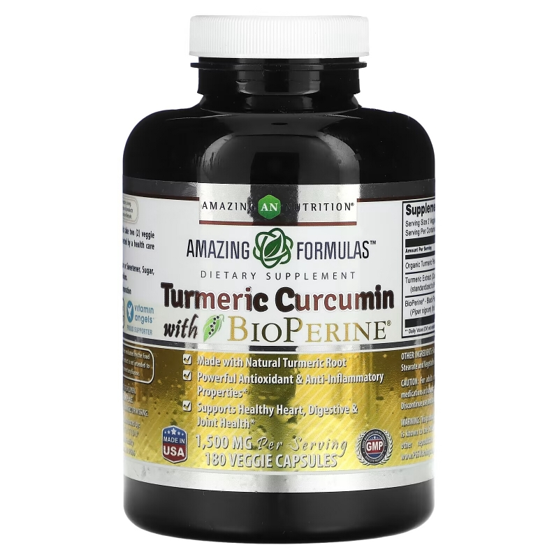 Amazing Nutrition, Turmeric Curcumin with BioPerine, 750 mg, 180 Veggie Capsules