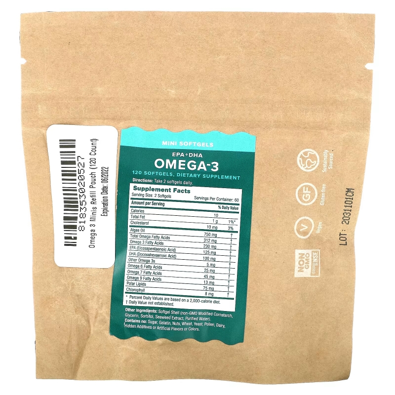 iWi, Omega-3 Mini Refill Pouch, EPA + DHA, 120 Softgels