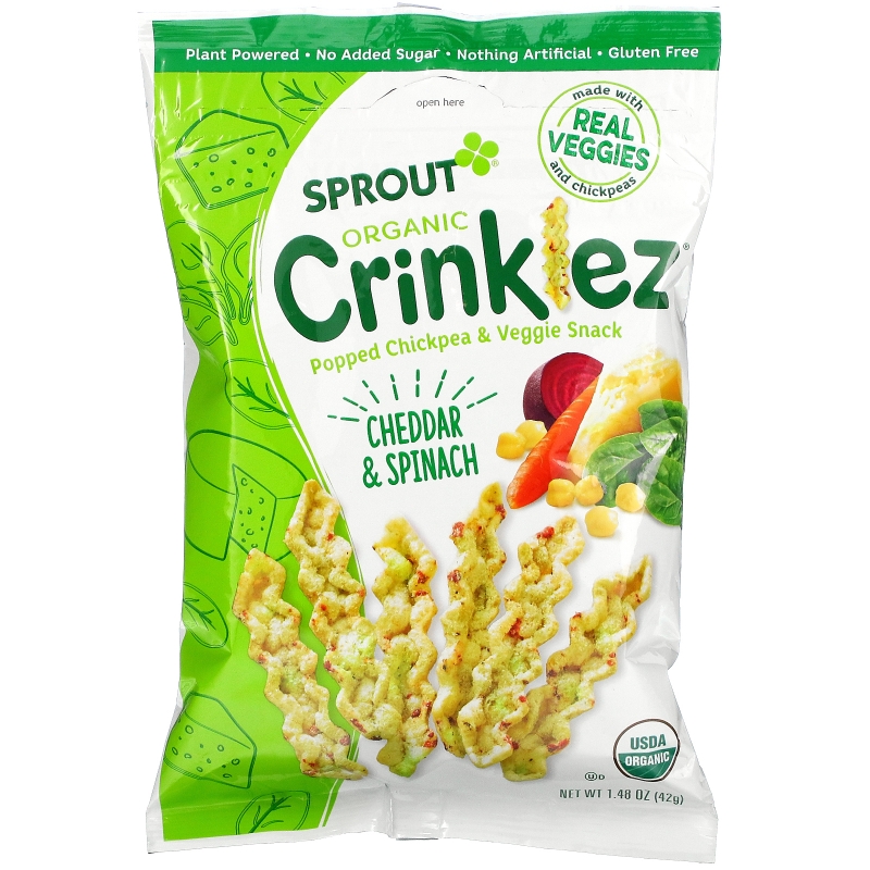 Sprout Organic, Crinklez, Popped Veggie Snack, Cheesy Spinach, 1.48 oz (42 g)