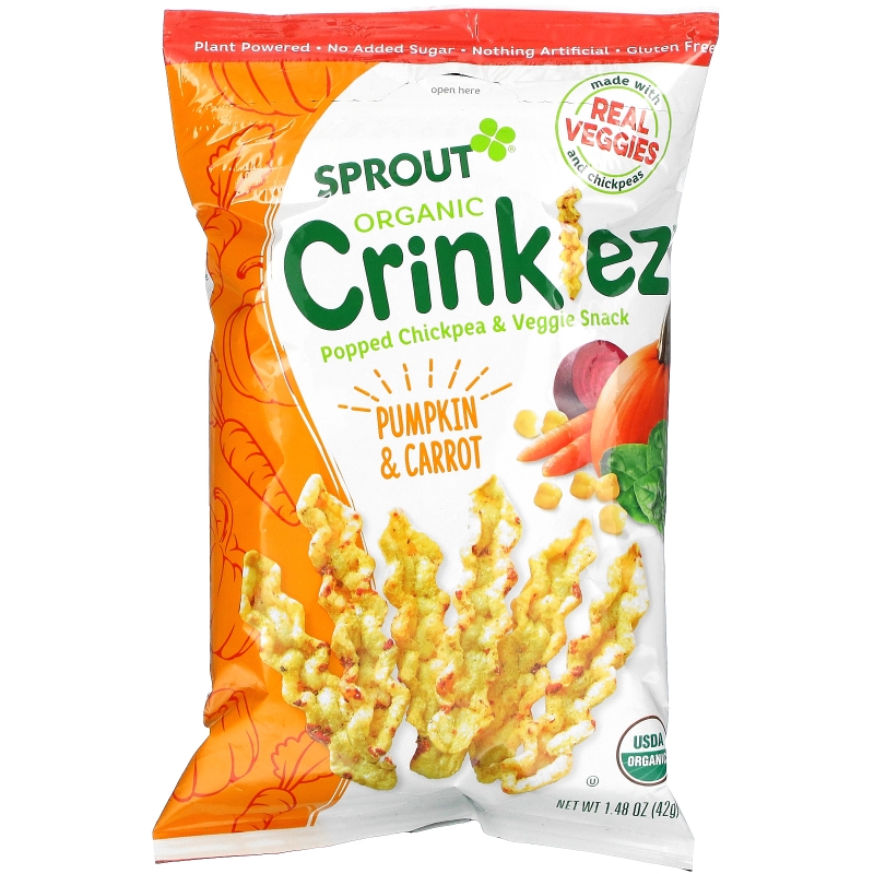 Sprout Organic, Crinklez, Popped Veggie Snack, Pumpkin Carrot, 1.48 oz (42 g)
