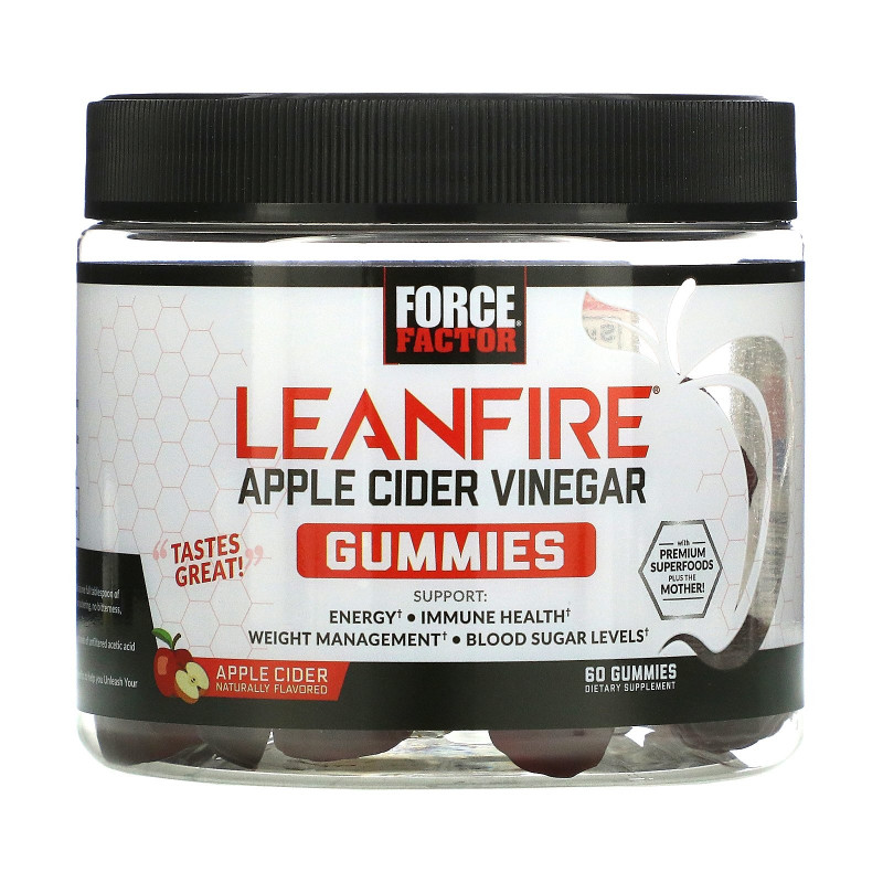 Force Factor, LeanFIre, Apple Cider Vinegar Gummies with Mother, Apple Cider Naturally Flavored, 60 Gummies