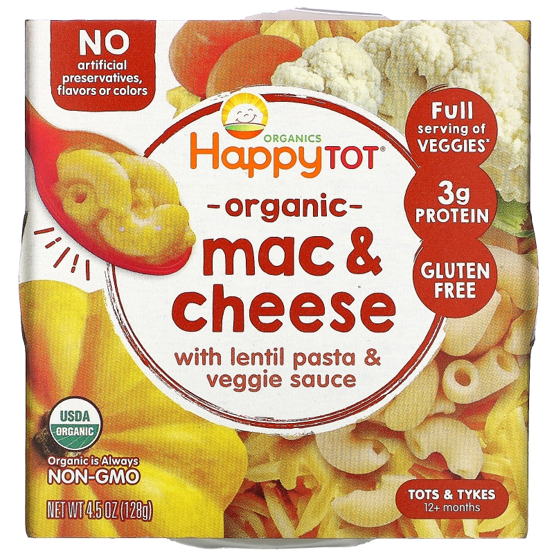 Happy Family Organics, Organics Happy Tot, Любимые овощи в тарелке, макароны с сыром, 128 г