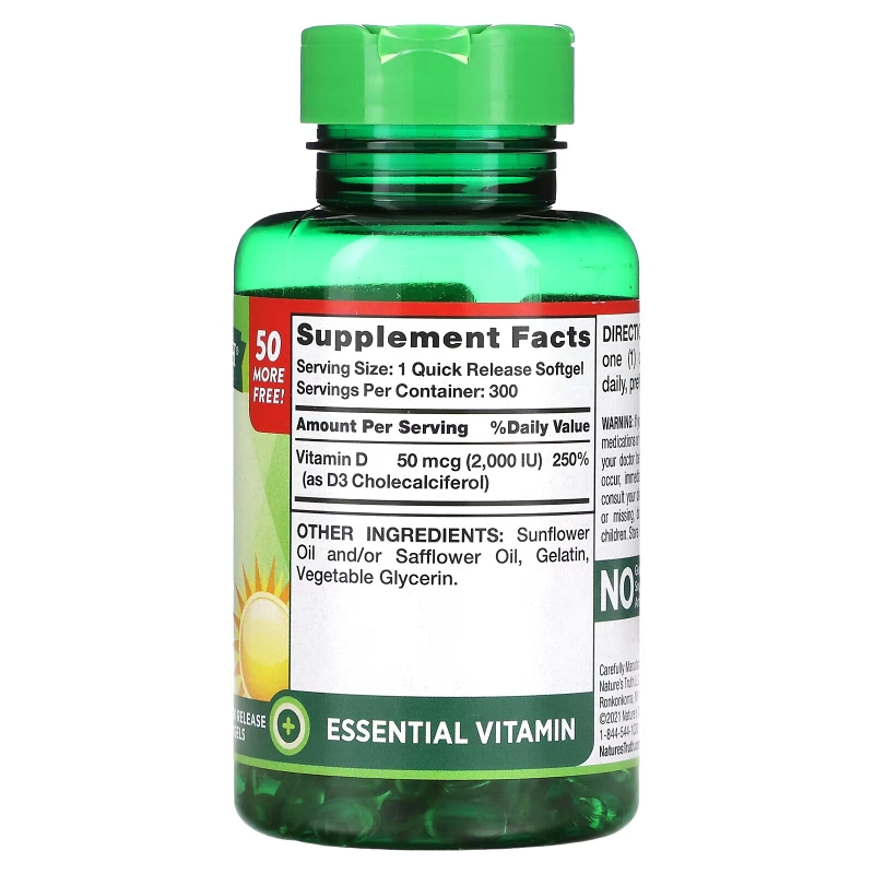 Nature's Truth, High Potency Vitamin D3, 50 mcg (2,000 IU), 300 Quick Release Softgels