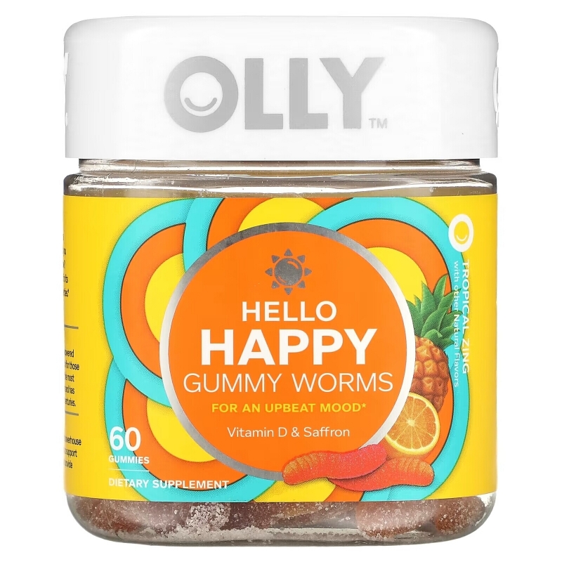OLLY, Hello Happy, Gummy Worms, Tropical Zing, 60 Gummies