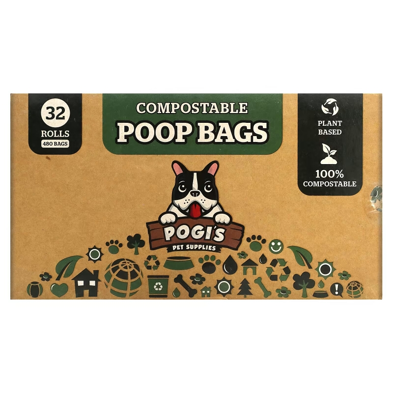 Pogi's Pet Supplies, Компостируемые пакеты из фекалий, 32 рулона, 480 пакетов