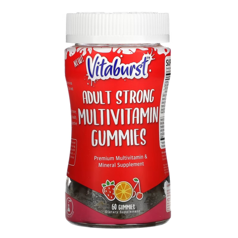 Vitaburst, Adult Strong Multivitamin Gummies, Strawberry, Orange & Cherry, 60 Gummies