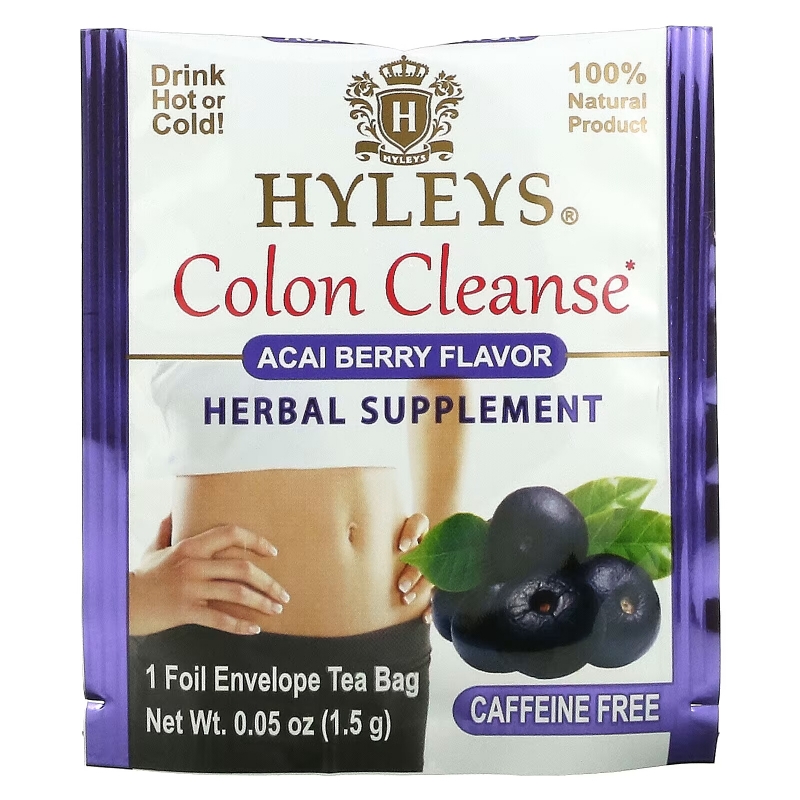 Hyleys Tea, Colon Cleanse, Acai Berry, Caffeine Free, 25 Foil Envelop Tea Bags, 0.05 oz (1.5 g) Each