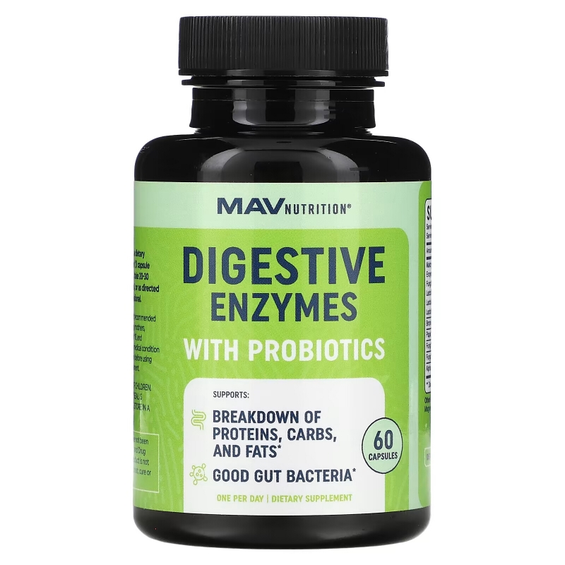MAV Nutrition, Digestive Enzymes with Powerful Probiotic Strains, 60 Vegetable Capsules