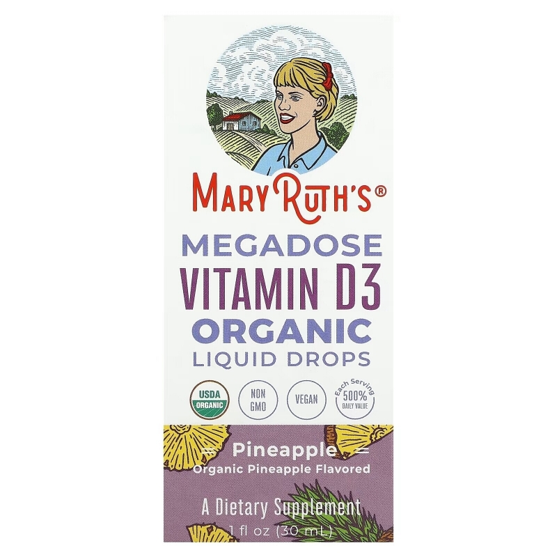 MaryRuth Organics, Megadose Vitamin D3 Organic Liquid Drops, Pineapple , 1 fl oz (30 ml)