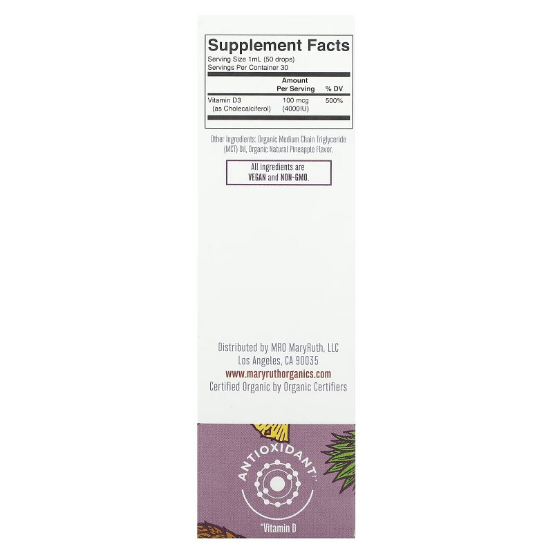 MaryRuth Organics, Megadose Vitamin D3 Organic Liquid Drops, Pineapple , 1 fl oz (30 ml)