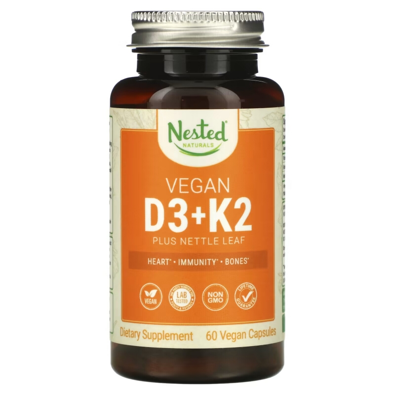 Nested Naturals, Vegan D3 + K2 plus Nettle Leaf, 60 Vegan Capsules