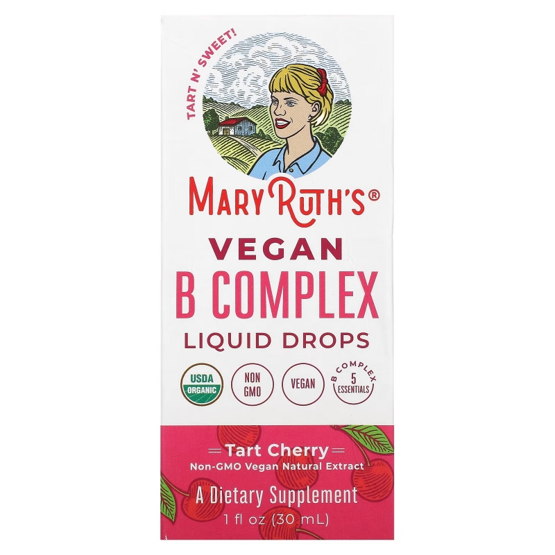 MaryRuth Organics, Vegan B Complex Liquid Drops, Tart Cherry, 1 fl oz (30 ml)