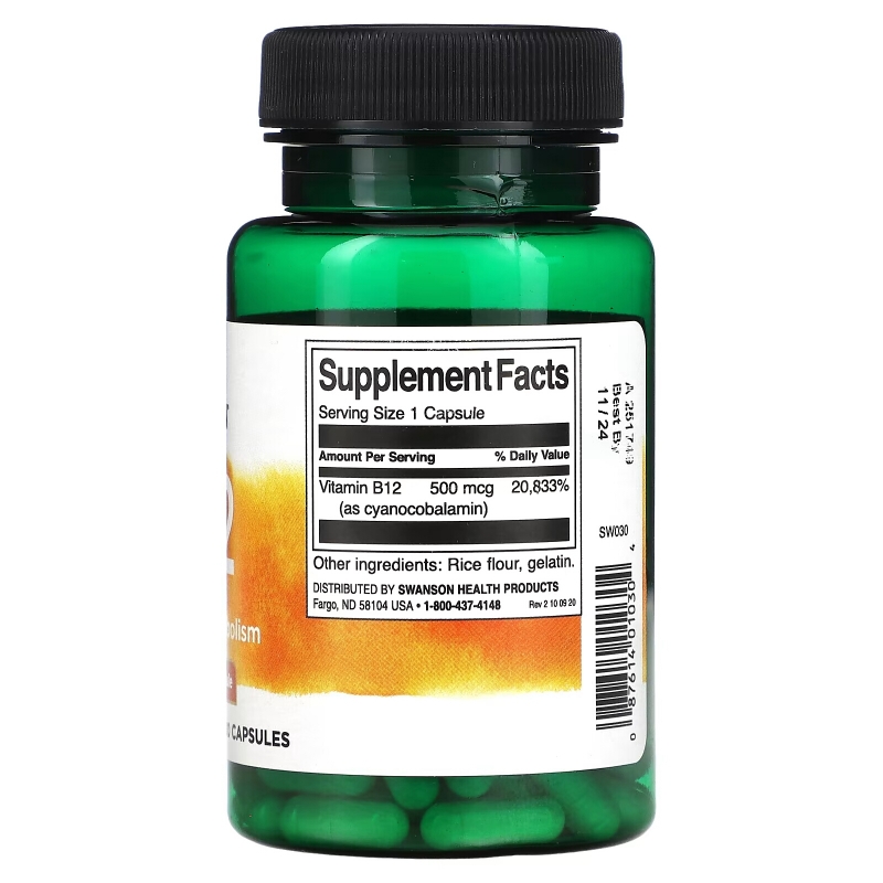 Swanson, Vitamin B12, 500 mg, 100 Capsules